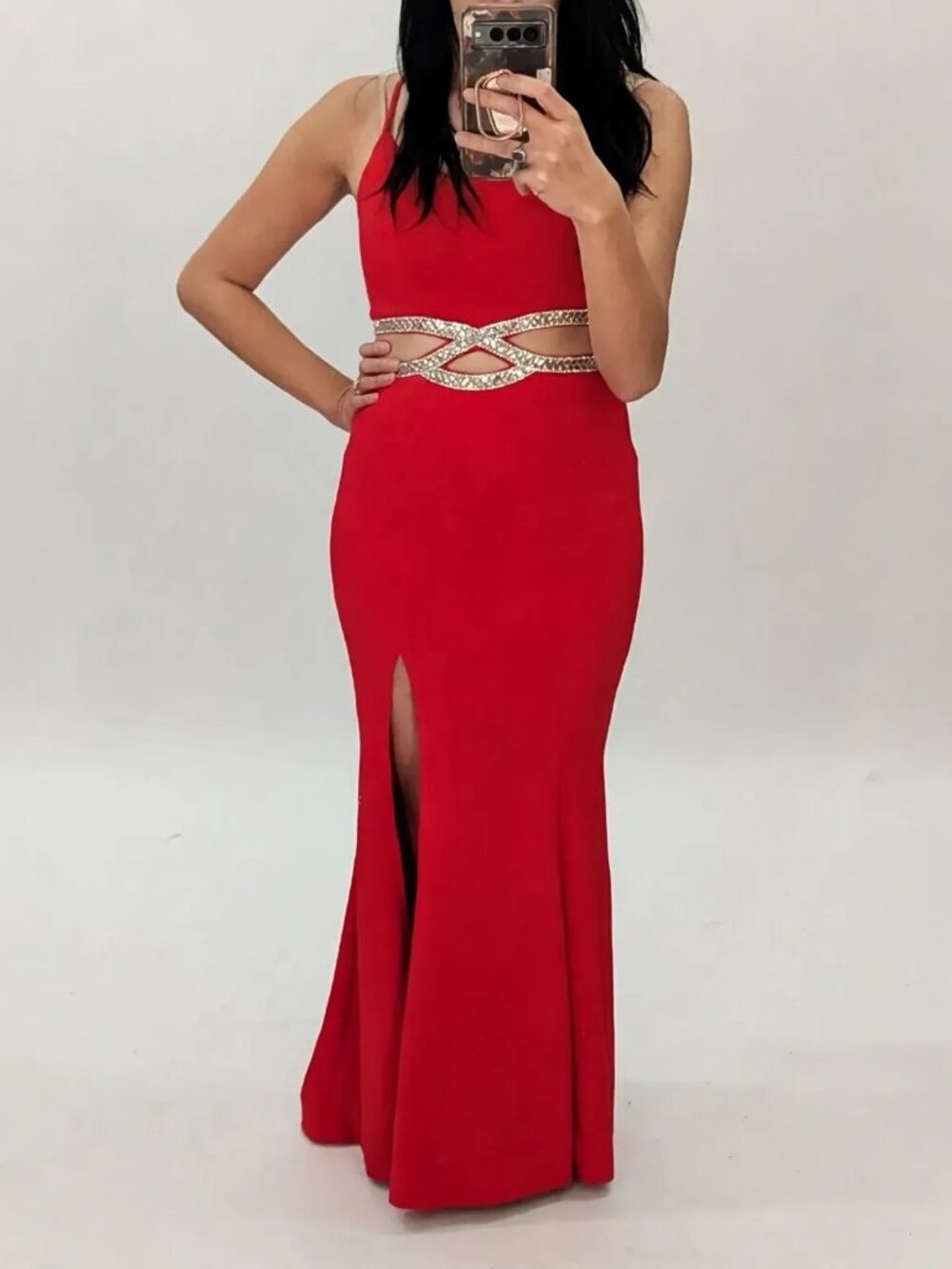 Speechless Juniors Red Rhinestone Trim Cutout Mermaid Gown Size 5